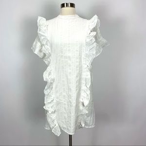 English Factory ruffle trim mini dress white